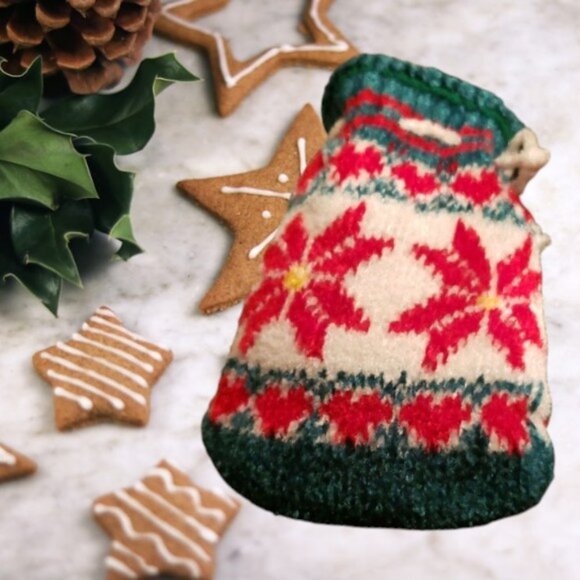 Festive Knitted Drawstring Christmas Stocking Bag     NWOT - Picture 2 of 5